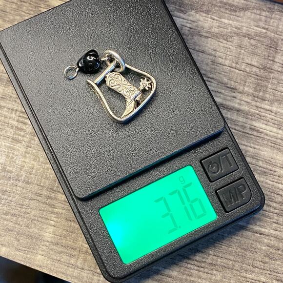 Vintage 925 Sterling Silver Cowboy Boot Spur Horse Stirrup Pendant Charm - Picture 4 of 4